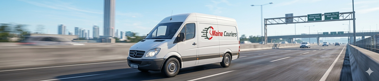 Maine Couriers same day delivery van on the motorway